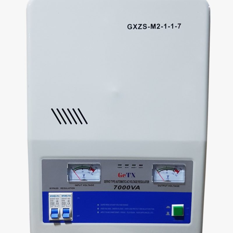 GeTX Stabilizer Servo motor Type 7000VA 1Phases Wall Mount Cabinet Input 80v-260v, Output 220v, UK Socket Wall GXZS-M2-1-1-7